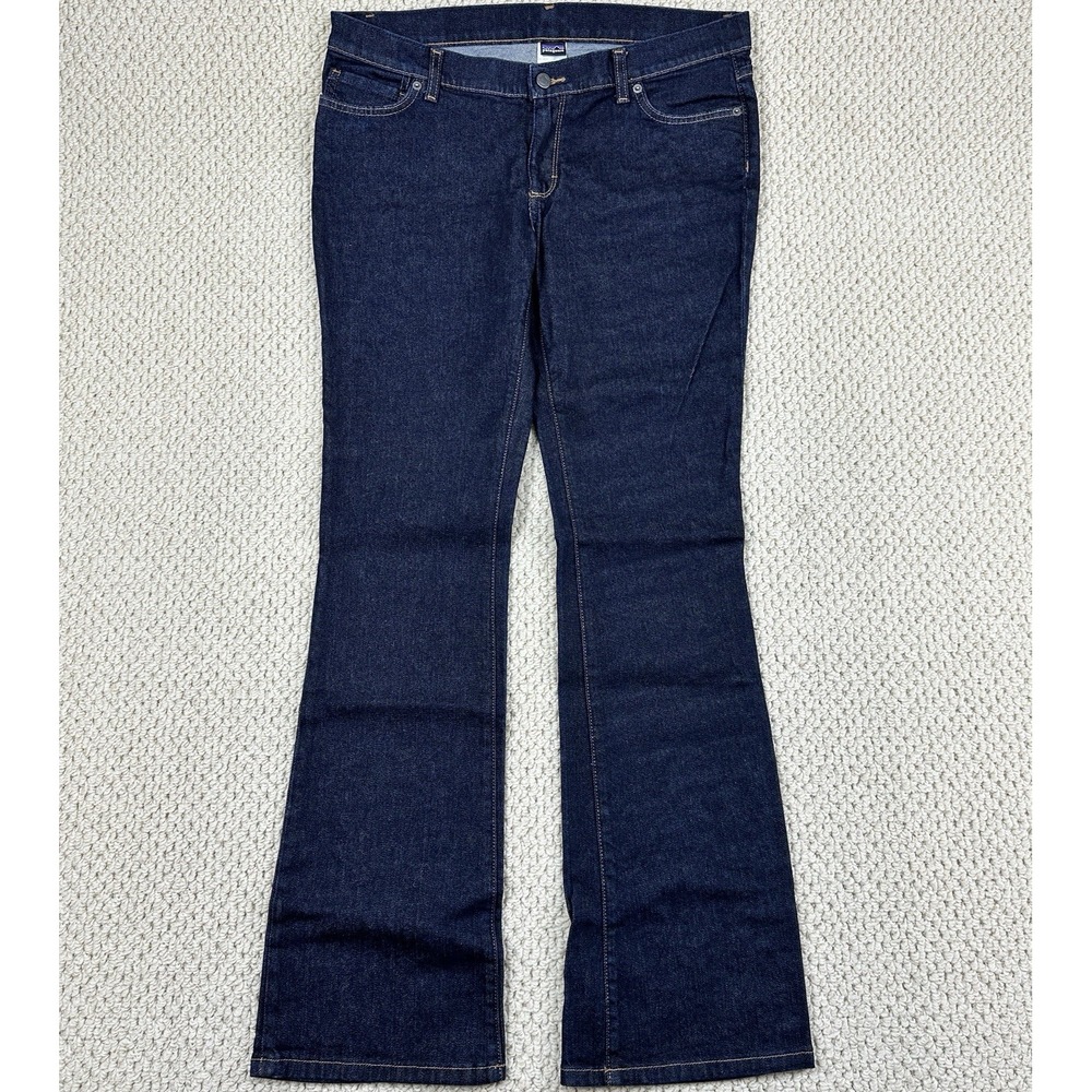 Patagonia Low Rise Boot Cut Jeans Womens 32 (Fits 35x33) Dark Blue Stretch Denim
